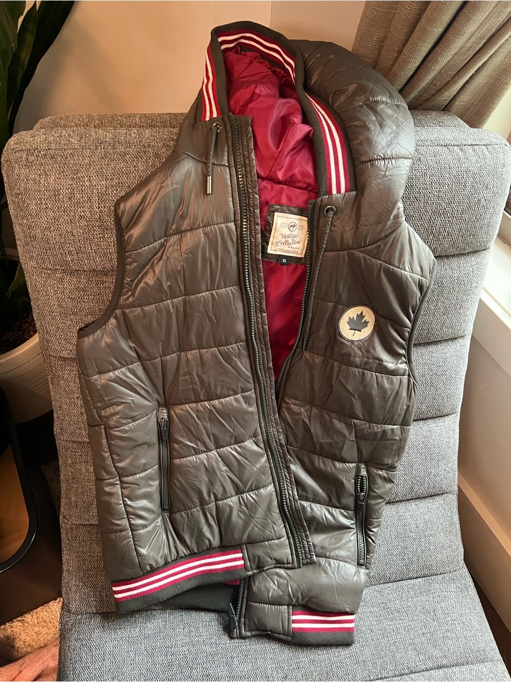 Quilted Hooded Puffer Vest with Red Lining